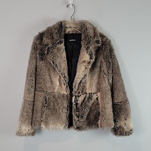 Express brown faux fur short jacket XS